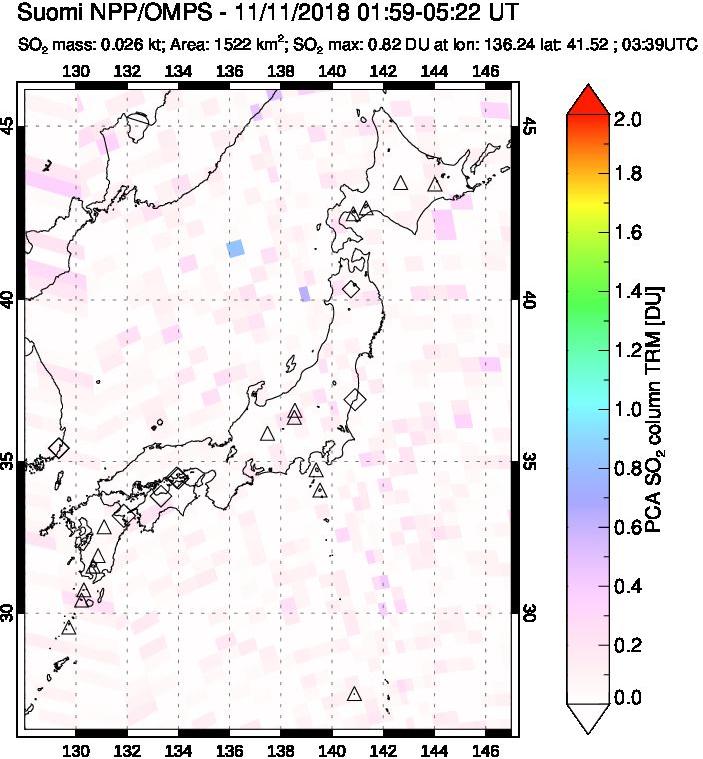 A sulfur dioxide image over Japan on Nov 11, 2018.