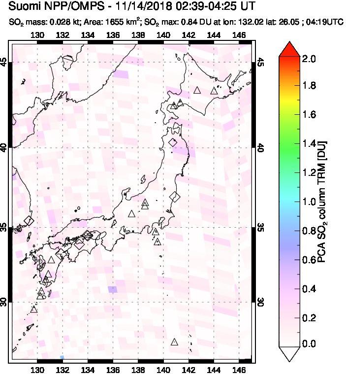 A sulfur dioxide image over Japan on Nov 14, 2018.