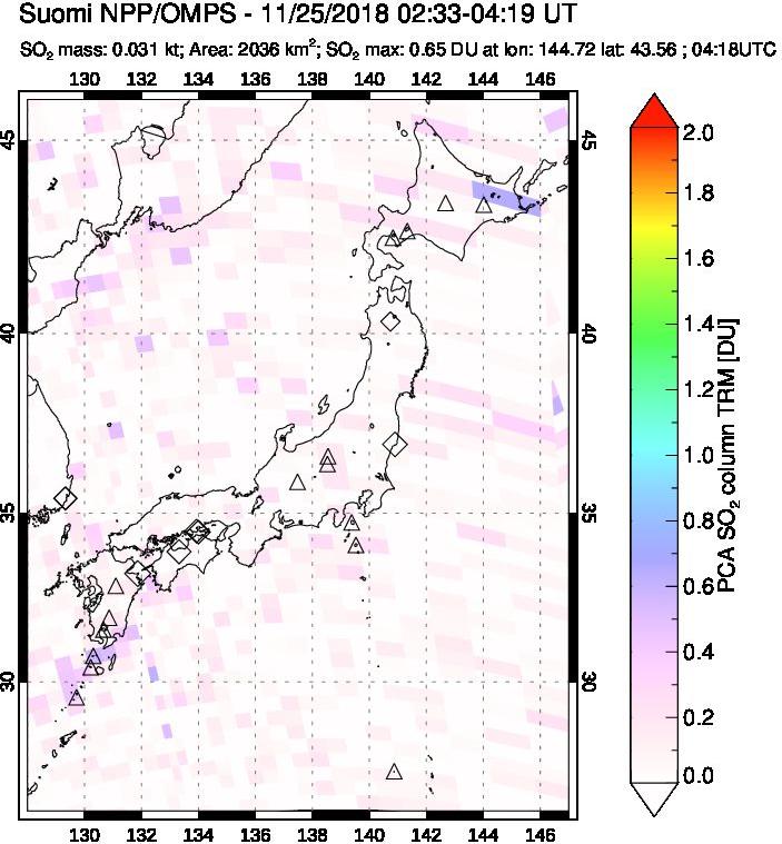 A sulfur dioxide image over Japan on Nov 25, 2018.