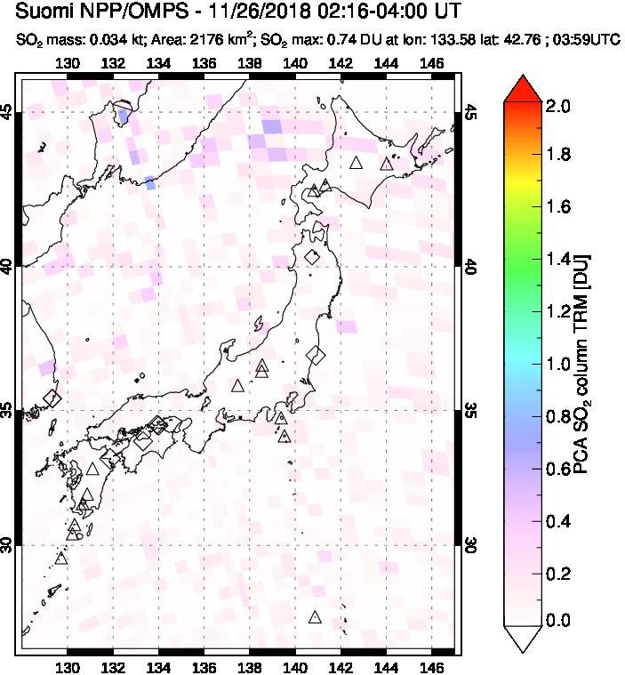 A sulfur dioxide image over Japan on Nov 26, 2018.