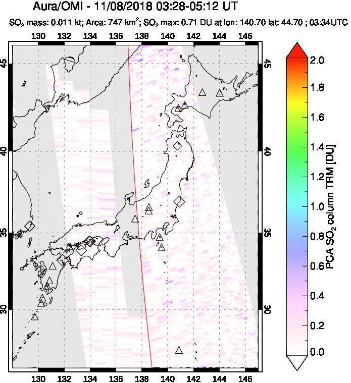 A sulfur dioxide image over Japan on Nov 08, 2018.