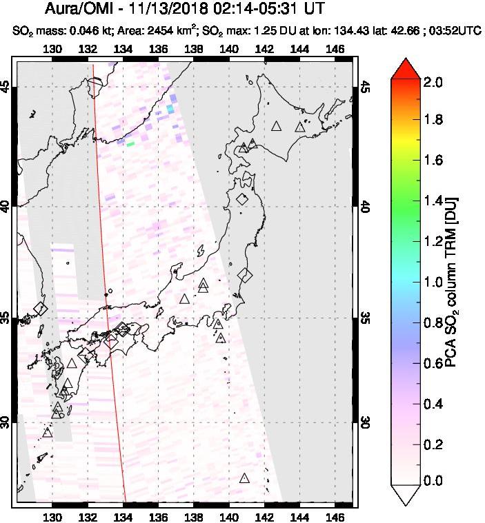 A sulfur dioxide image over Japan on Nov 13, 2018.
