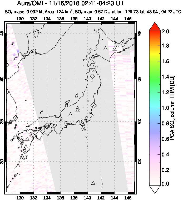 A sulfur dioxide image over Japan on Nov 16, 2018.
