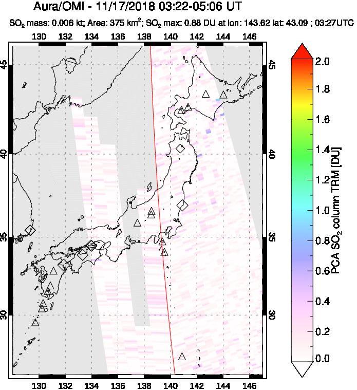 A sulfur dioxide image over Japan on Nov 17, 2018.