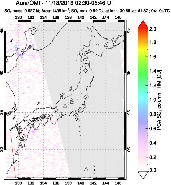 A sulfur dioxide image over Japan on Nov 18, 2018.