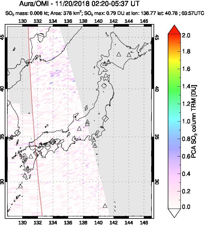 A sulfur dioxide image over Japan on Nov 20, 2018.