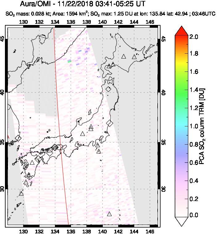 A sulfur dioxide image over Japan on Nov 22, 2018.