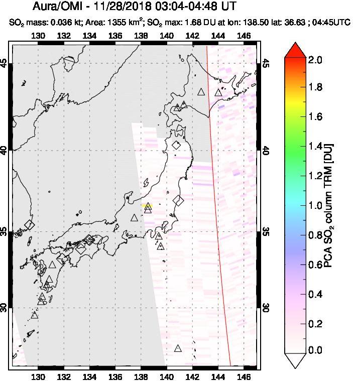 A sulfur dioxide image over Japan on Nov 28, 2018.