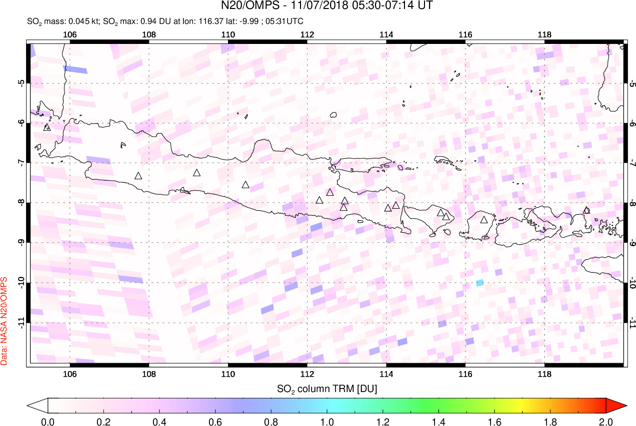 A sulfur dioxide image over Java, Indonesia on Nov 07, 2018.