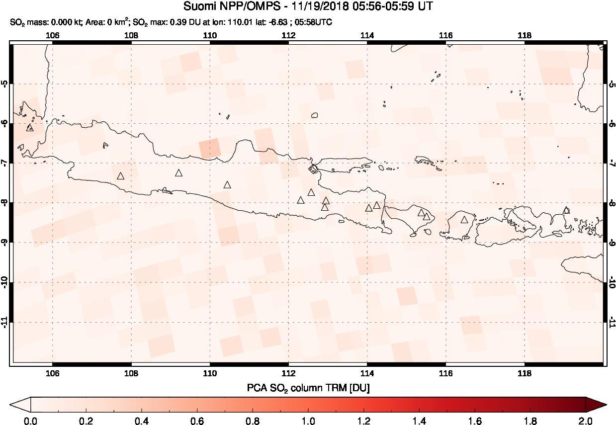 A sulfur dioxide image over Java, Indonesia on Nov 19, 2018.