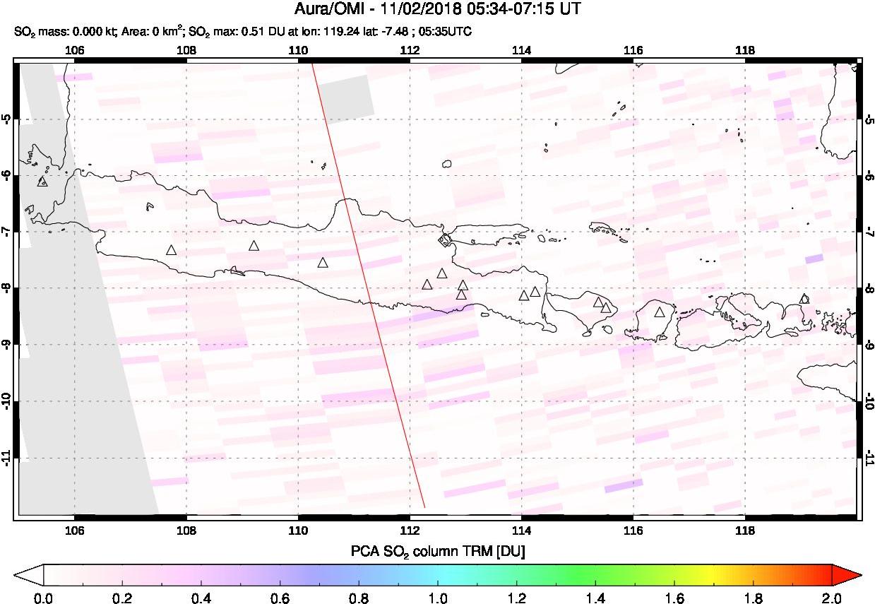 A sulfur dioxide image over Java, Indonesia on Nov 02, 2018.