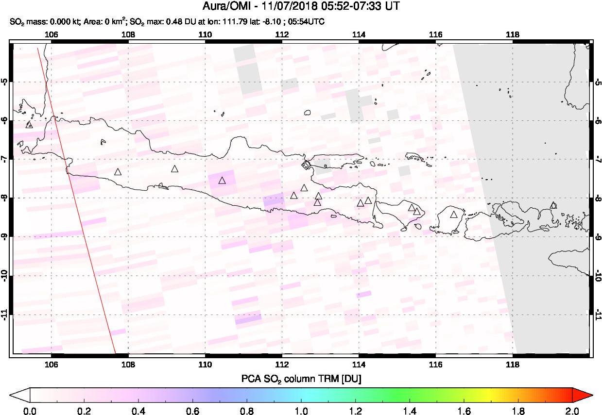 A sulfur dioxide image over Java, Indonesia on Nov 07, 2018.