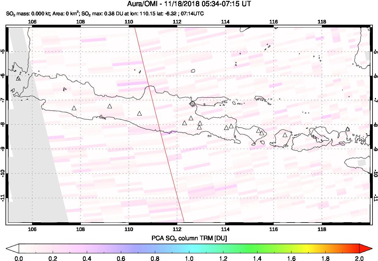 A sulfur dioxide image over Java, Indonesia on Nov 18, 2018.