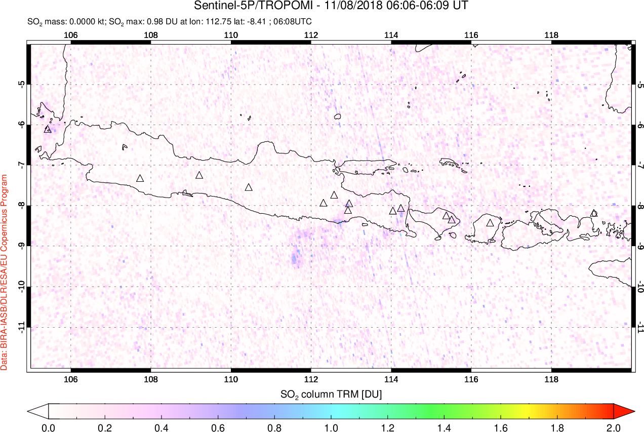 A sulfur dioxide image over Java, Indonesia on Nov 08, 2018.