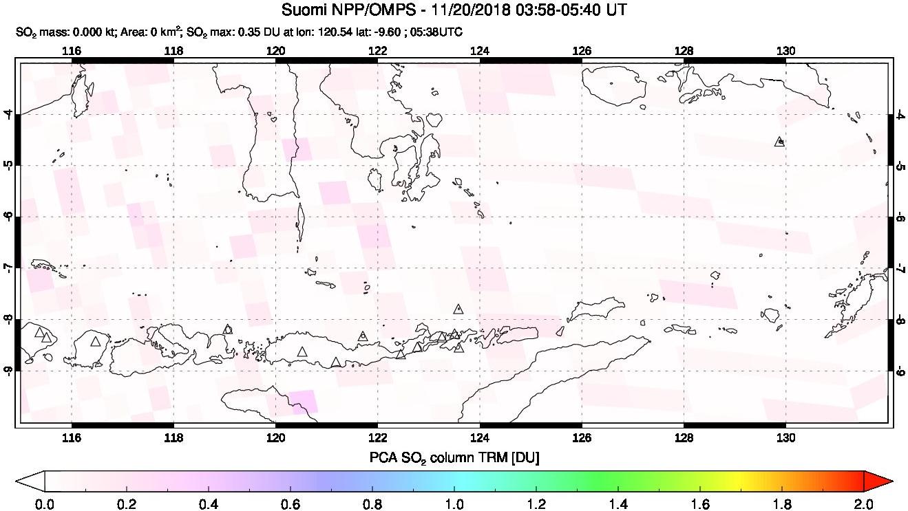 A sulfur dioxide image over Lesser Sunda Islands, Indonesia on Nov 20, 2018.