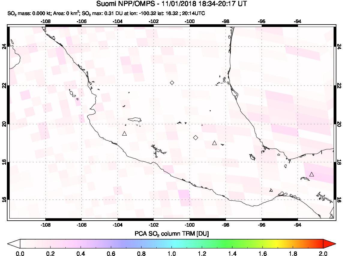 A sulfur dioxide image over Mexico on Nov 01, 2018.
