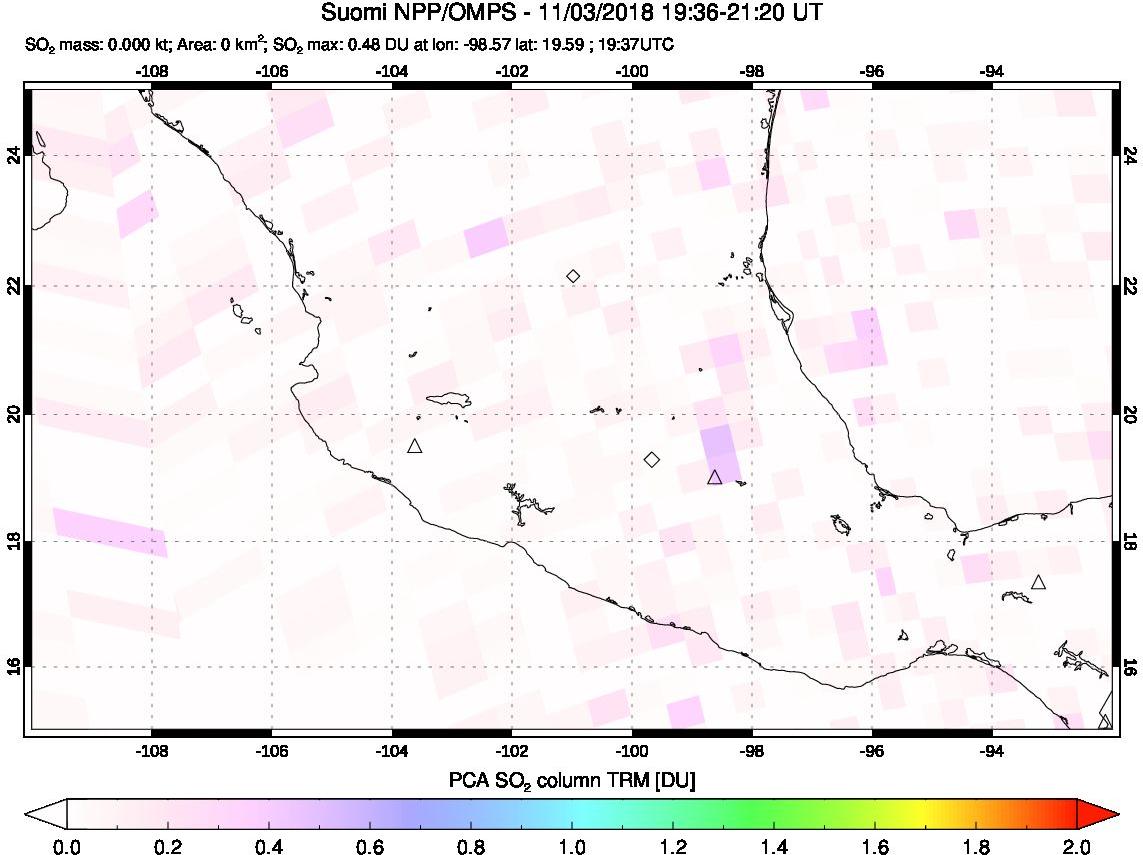 A sulfur dioxide image over Mexico on Nov 03, 2018.