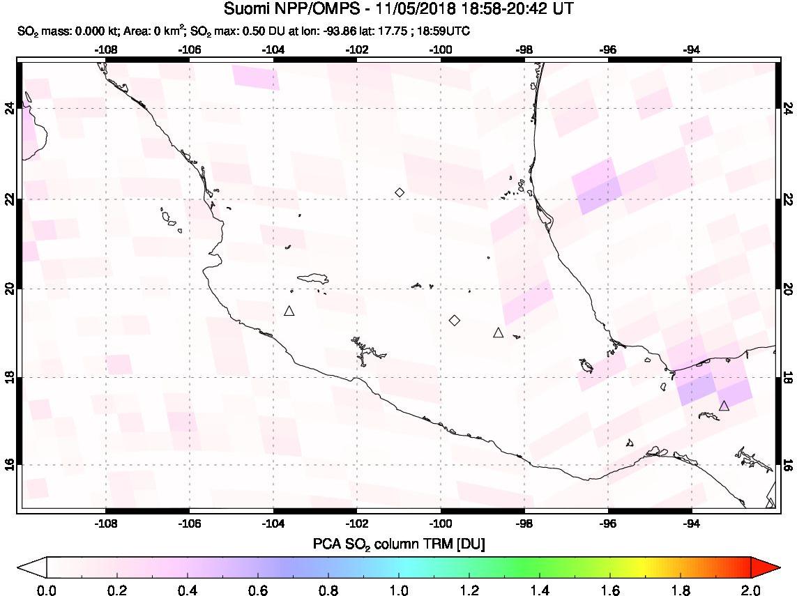 A sulfur dioxide image over Mexico on Nov 05, 2018.