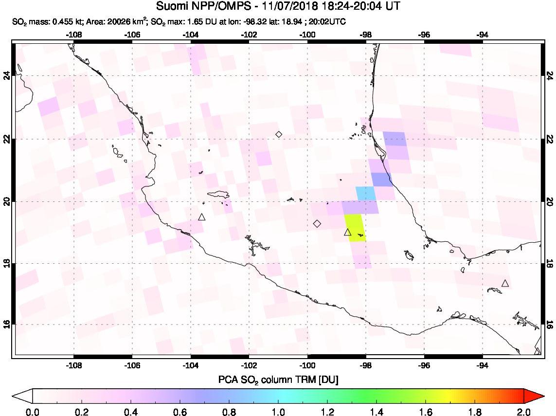 A sulfur dioxide image over Mexico on Nov 07, 2018.