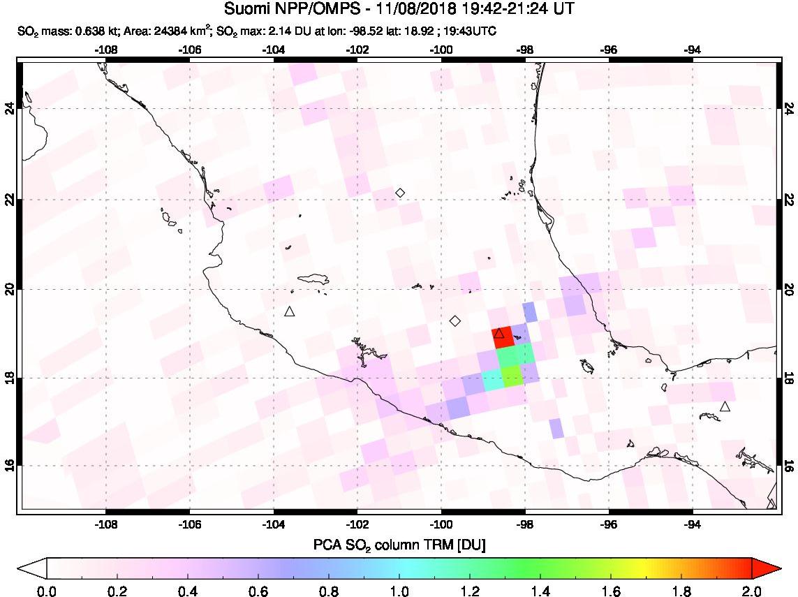 A sulfur dioxide image over Mexico on Nov 08, 2018.