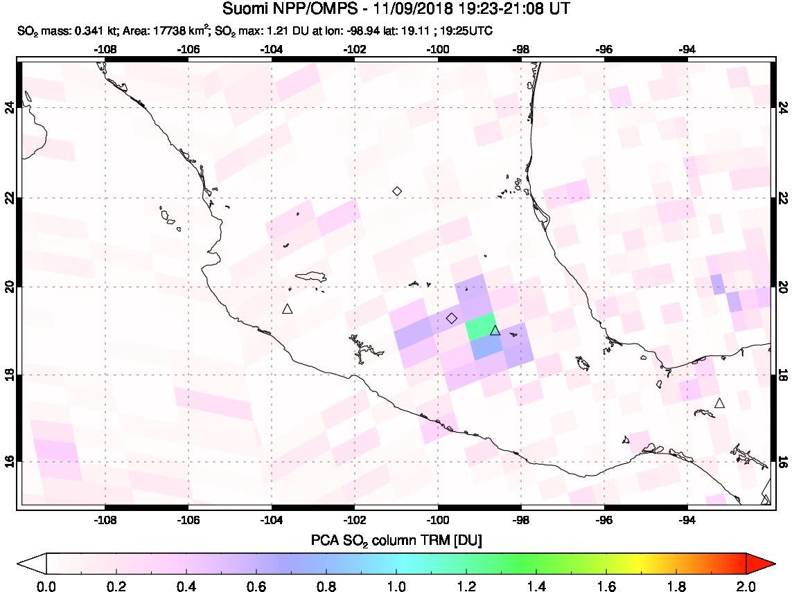 A sulfur dioxide image over Mexico on Nov 09, 2018.