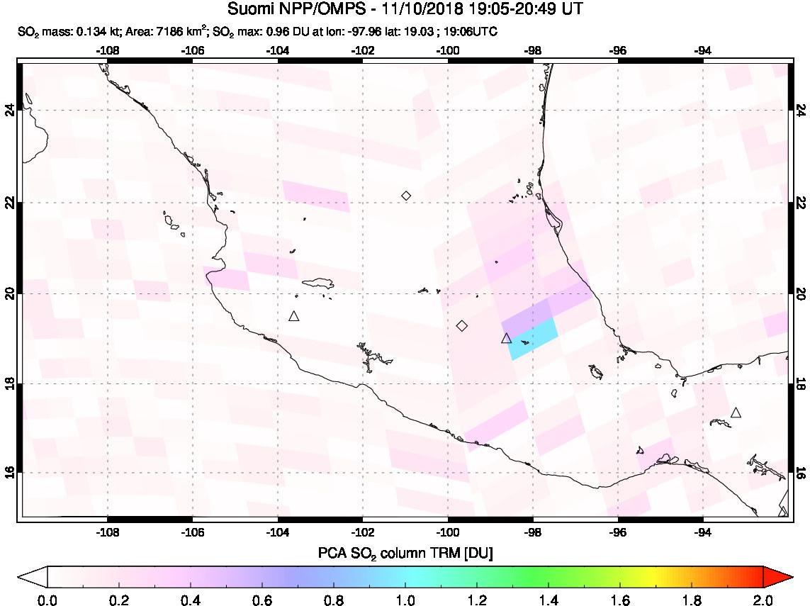 A sulfur dioxide image over Mexico on Nov 10, 2018.