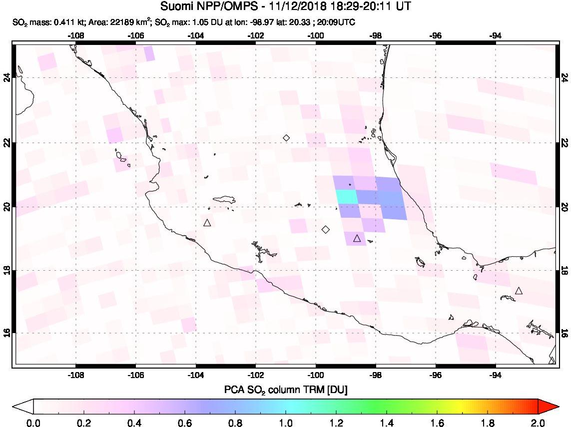 A sulfur dioxide image over Mexico on Nov 12, 2018.