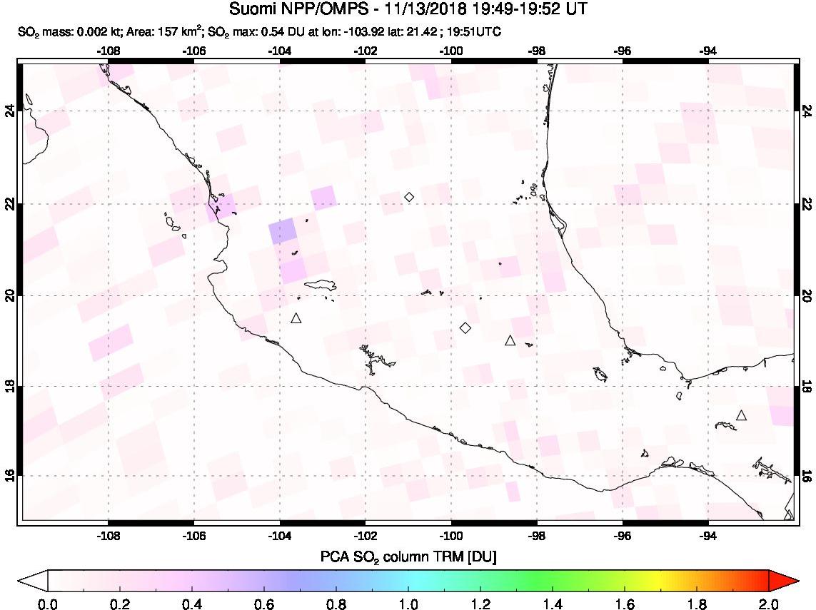 A sulfur dioxide image over Mexico on Nov 13, 2018.