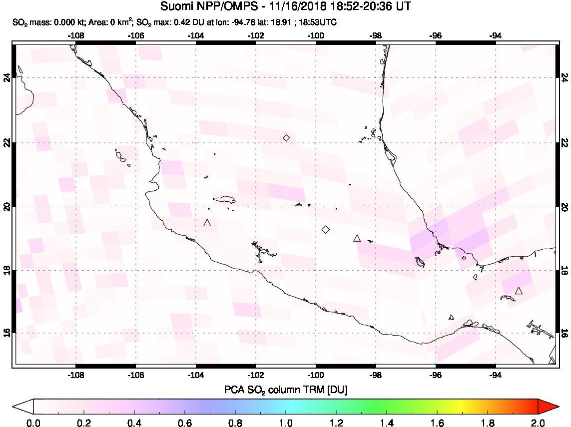 A sulfur dioxide image over Mexico on Nov 16, 2018.