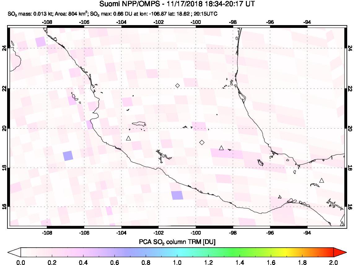A sulfur dioxide image over Mexico on Nov 17, 2018.