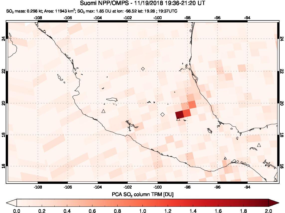 A sulfur dioxide image over Mexico on Nov 19, 2018.