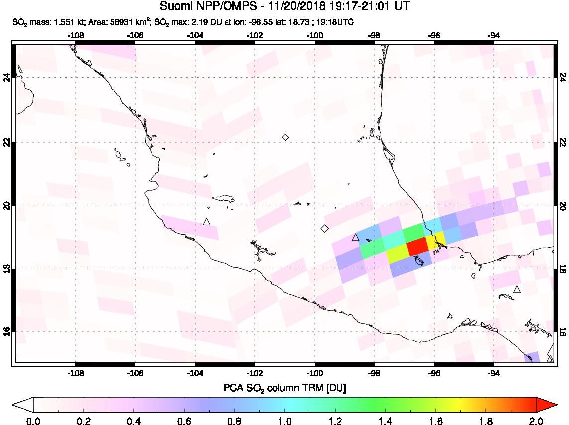 A sulfur dioxide image over Mexico on Nov 20, 2018.
