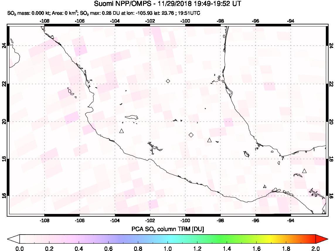 A sulfur dioxide image over Mexico on Nov 29, 2018.