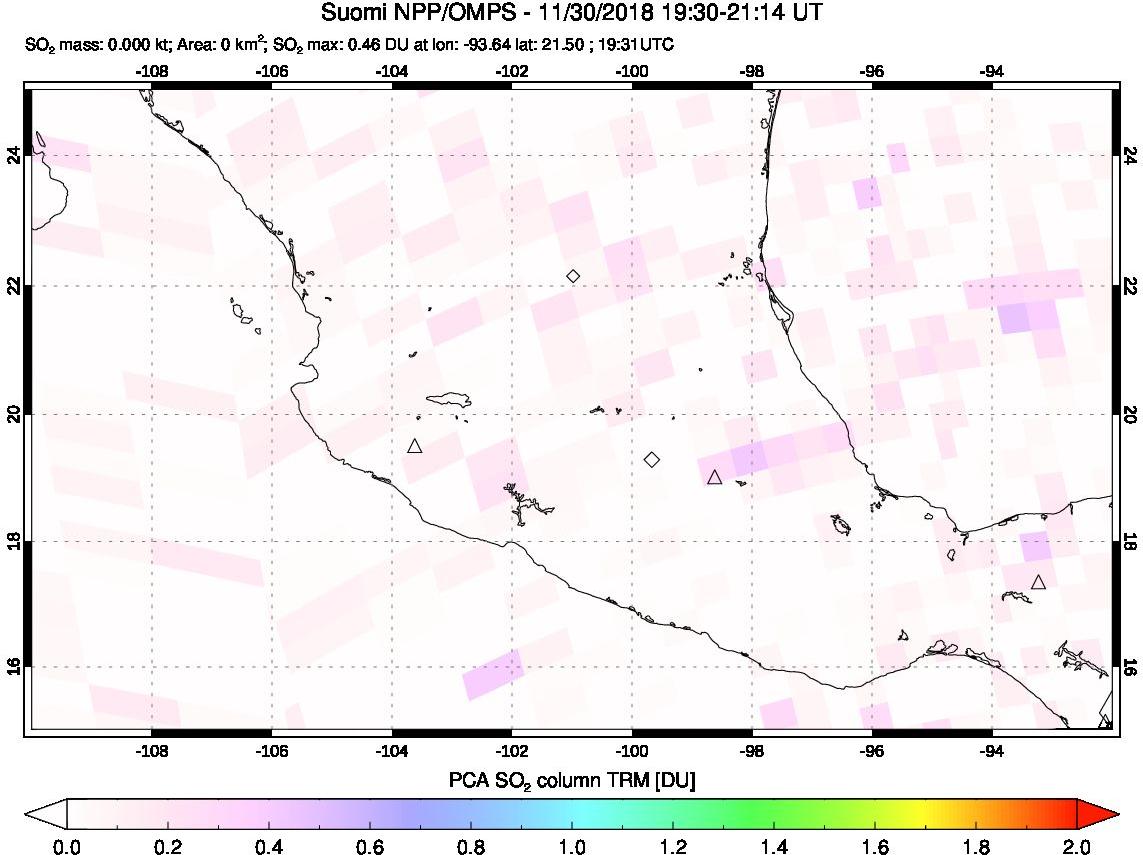 A sulfur dioxide image over Mexico on Nov 30, 2018.
