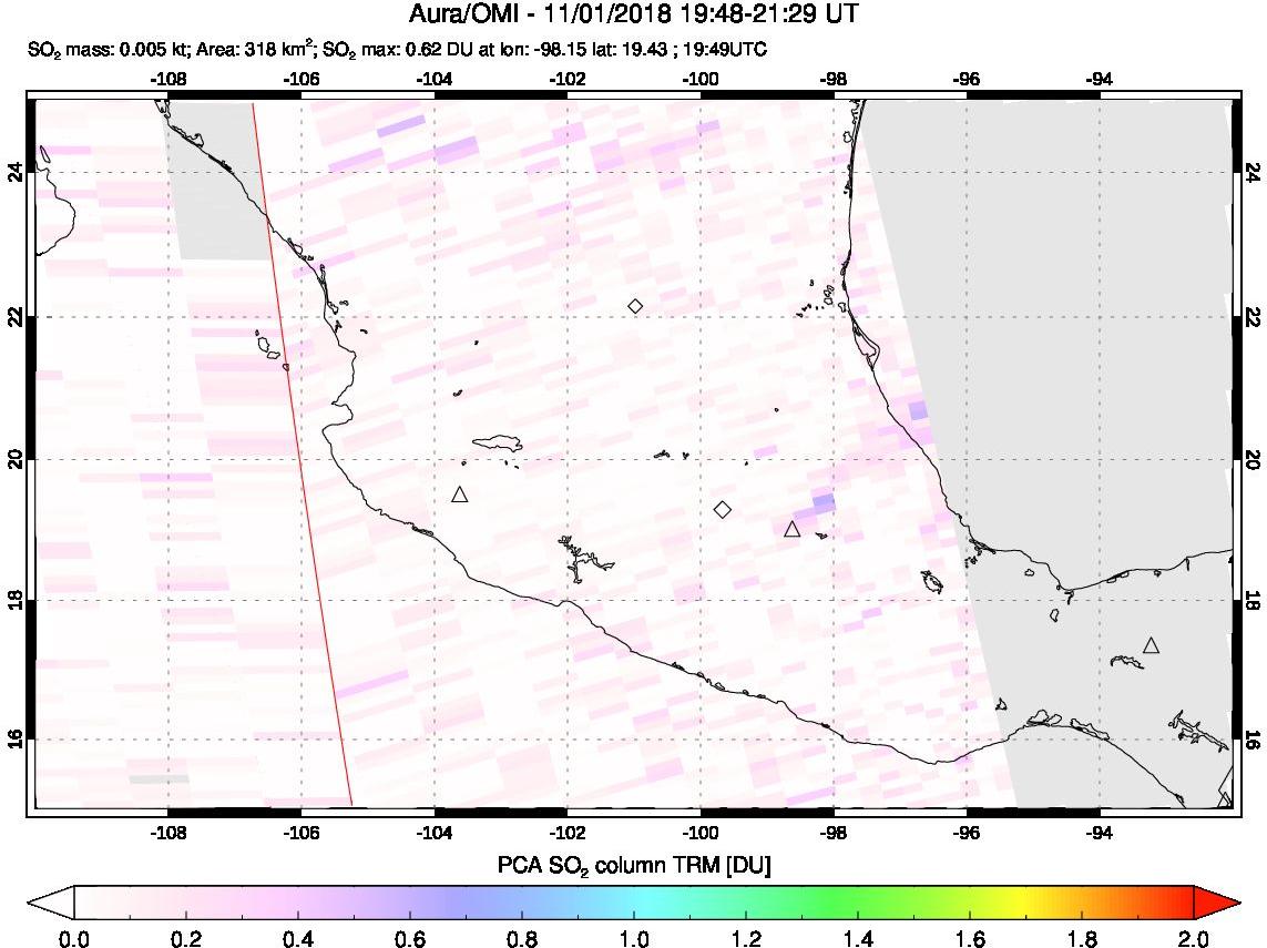 A sulfur dioxide image over Mexico on Nov 01, 2018.