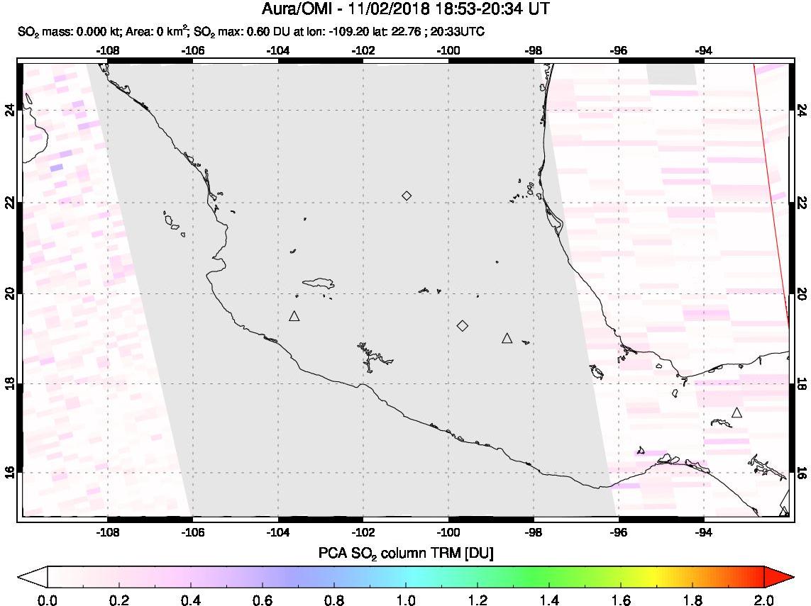 A sulfur dioxide image over Mexico on Nov 02, 2018.