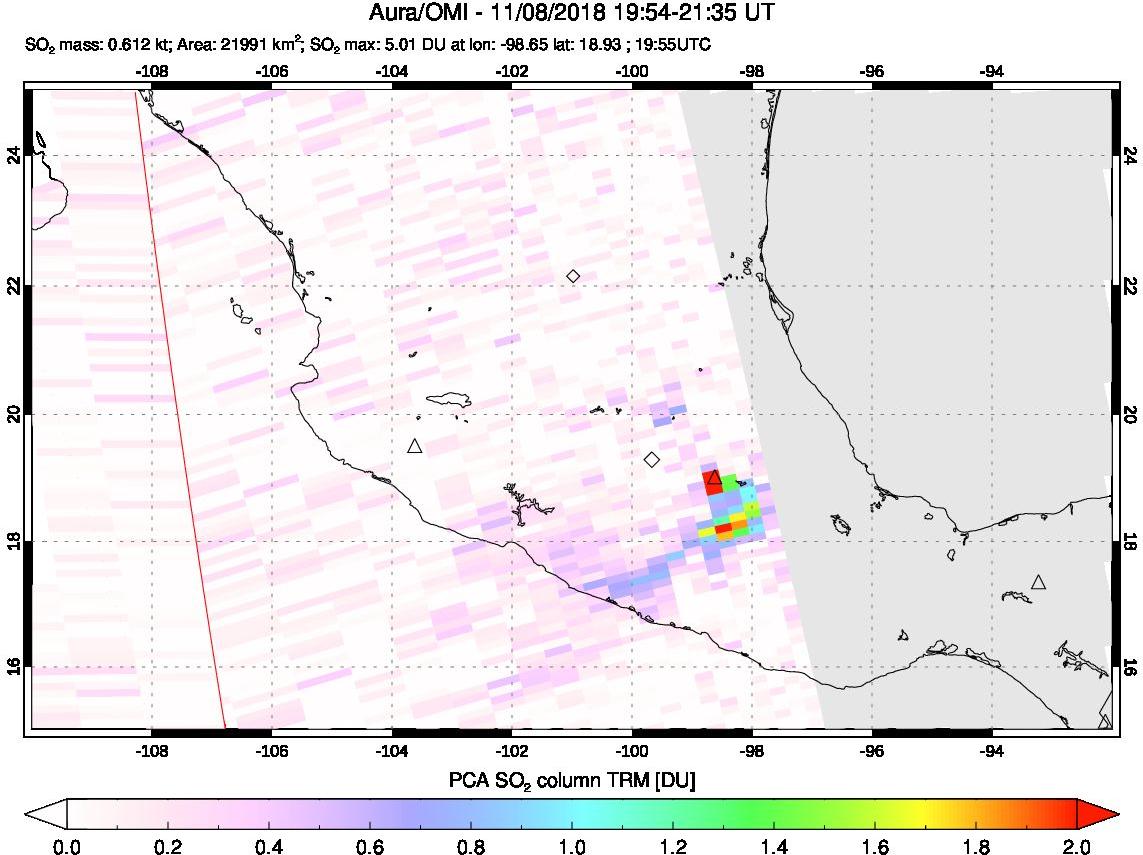 A sulfur dioxide image over Mexico on Nov 08, 2018.