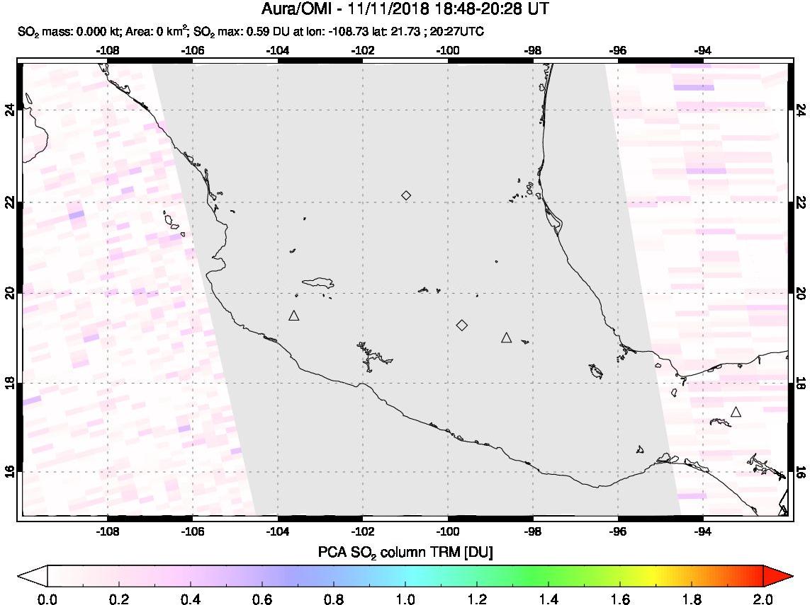 A sulfur dioxide image over Mexico on Nov 11, 2018.
