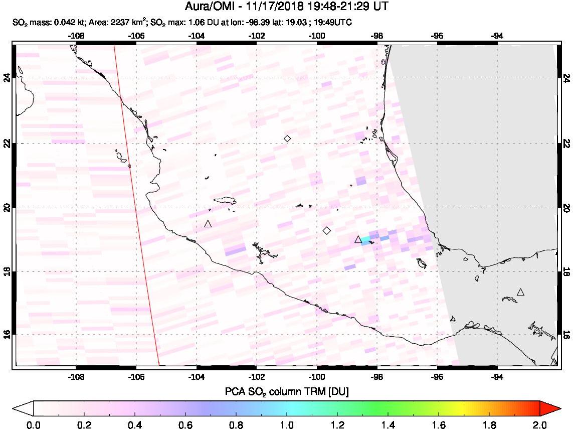 A sulfur dioxide image over Mexico on Nov 17, 2018.