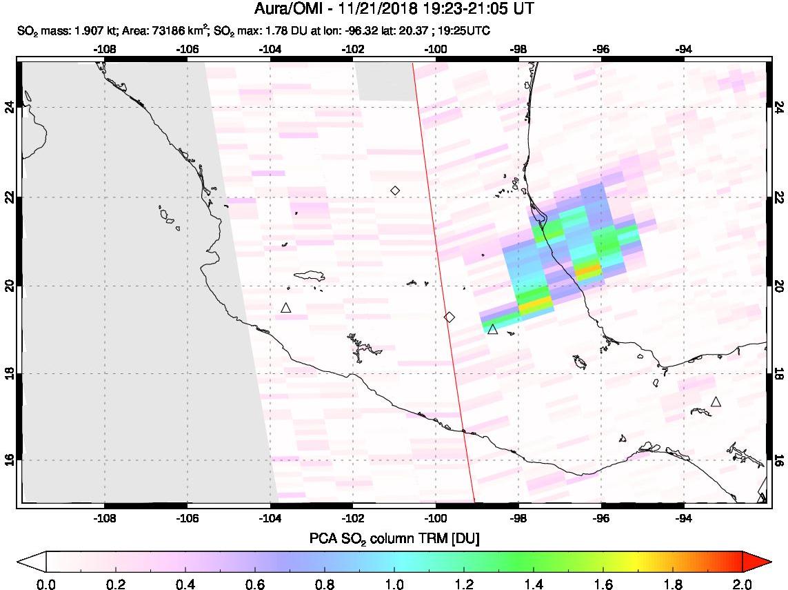 A sulfur dioxide image over Mexico on Nov 21, 2018.
