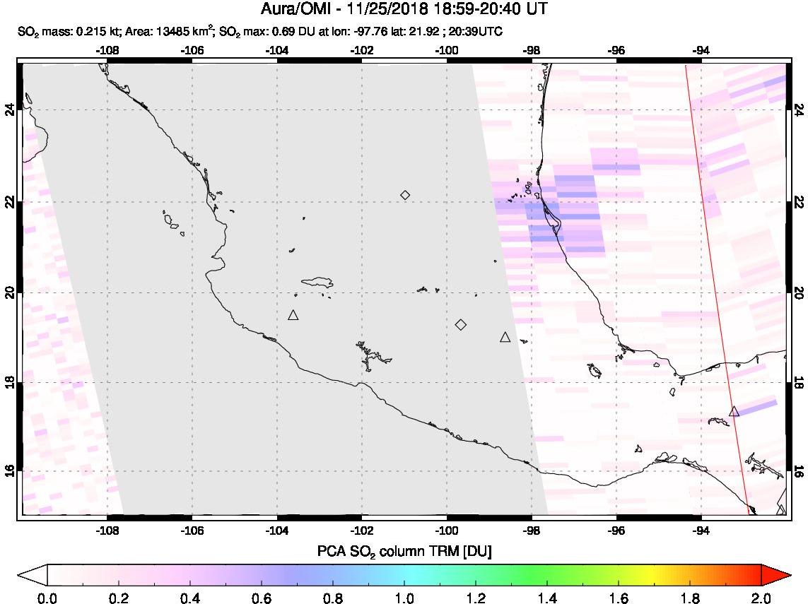A sulfur dioxide image over Mexico on Nov 25, 2018.