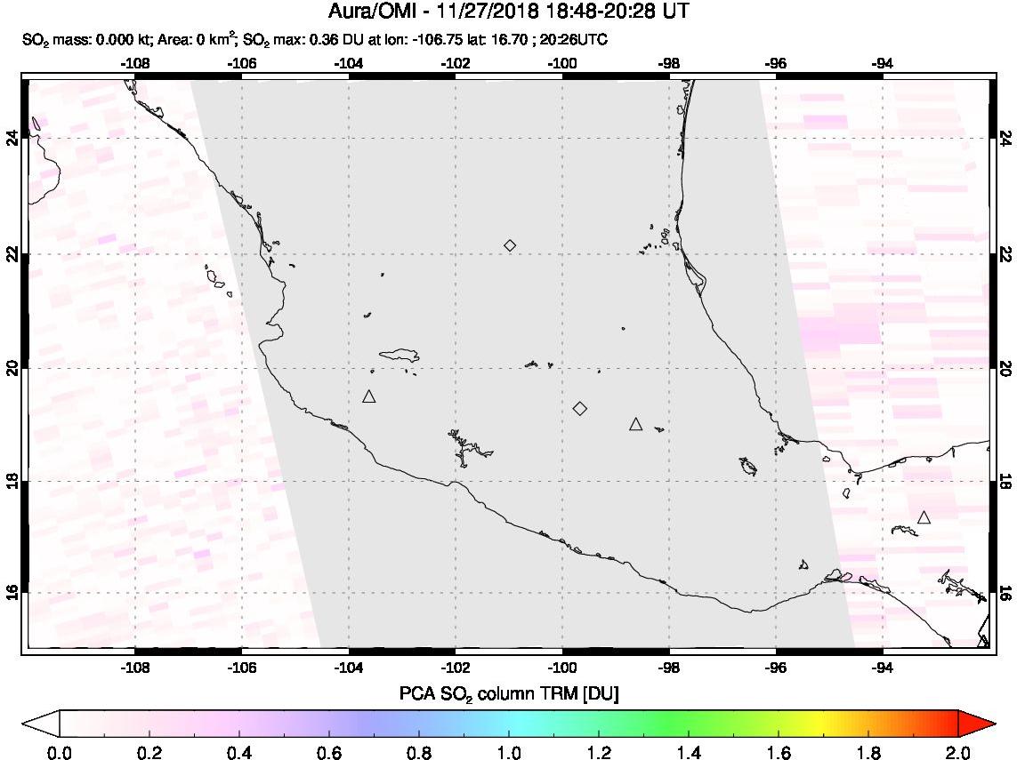 A sulfur dioxide image over Mexico on Nov 27, 2018.