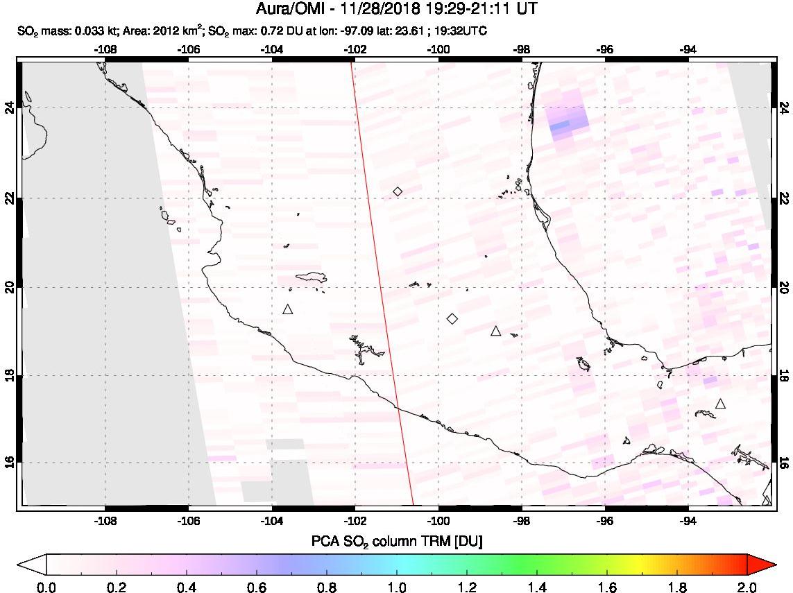A sulfur dioxide image over Mexico on Nov 28, 2018.