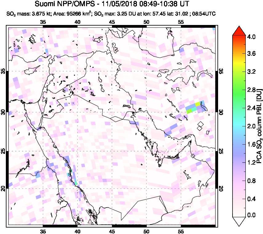 A sulfur dioxide image over Middle East on Nov 05, 2018.