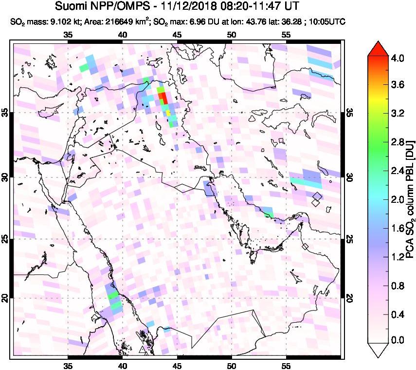 A sulfur dioxide image over Middle East on Nov 12, 2018.