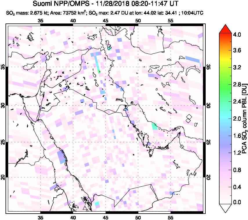 A sulfur dioxide image over Middle East on Nov 28, 2018.