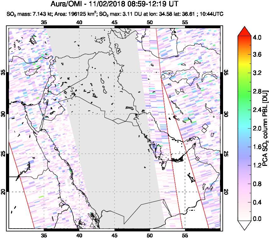 A sulfur dioxide image over Middle East on Nov 02, 2018.