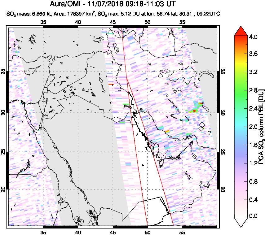 A sulfur dioxide image over Middle East on Nov 07, 2018.