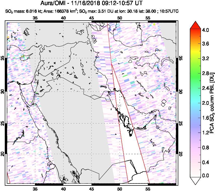 A sulfur dioxide image over Middle East on Nov 16, 2018.