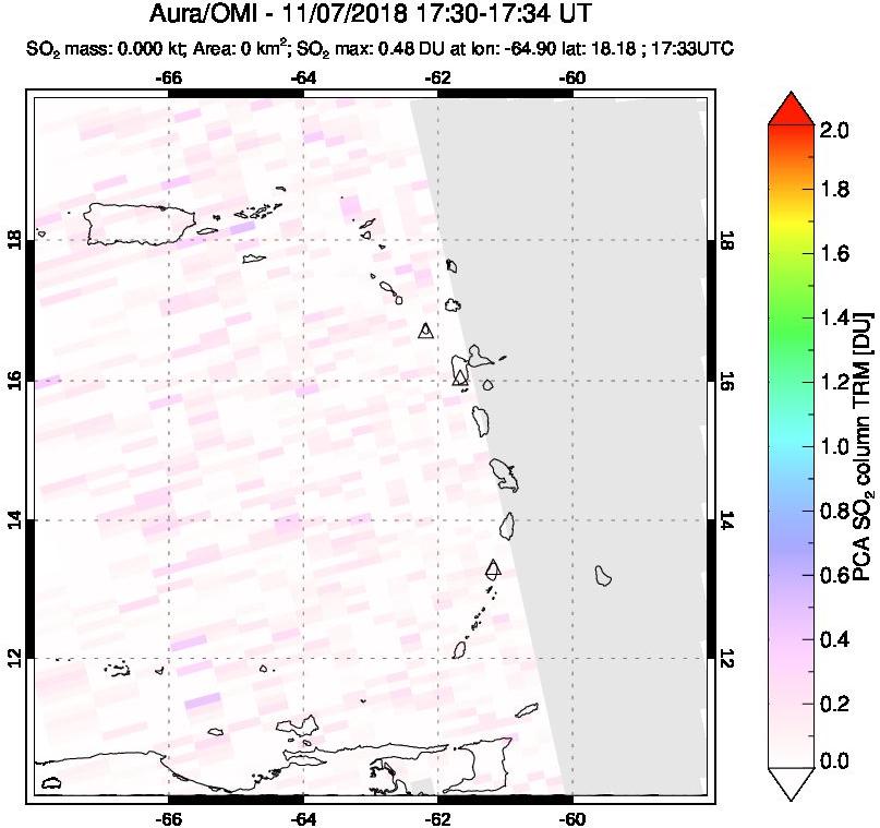 A sulfur dioxide image over Montserrat, West Indies on Nov 07, 2018.